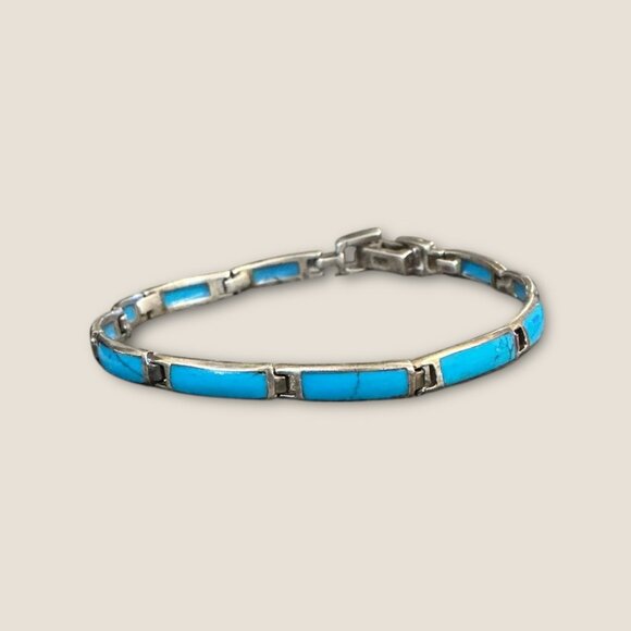 Vintage Sterling Silver & Turquoise Bracelet - Picture 3 of 5